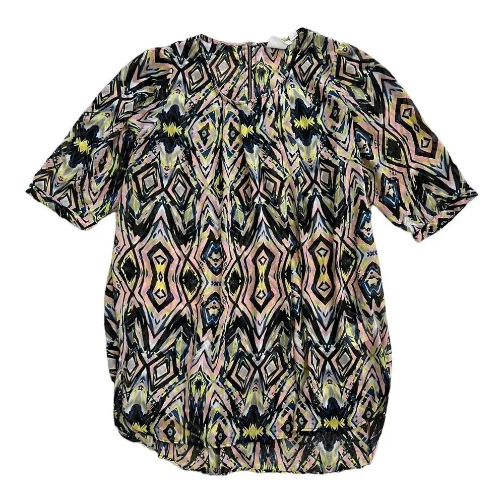 Junarose Abstract Sheer 3/4 Sleeve Tunic Blouse 16